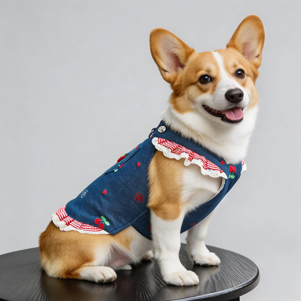Denim Dog Dress & Harness Set with Matching Leash - Chic Outfit for Dogs and Cats