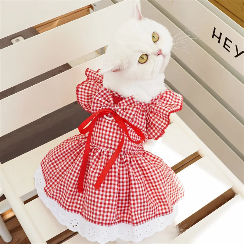 Plaid Princess Dress with Flutter Sleeves for Small Dogs - Cute Summer Outfit