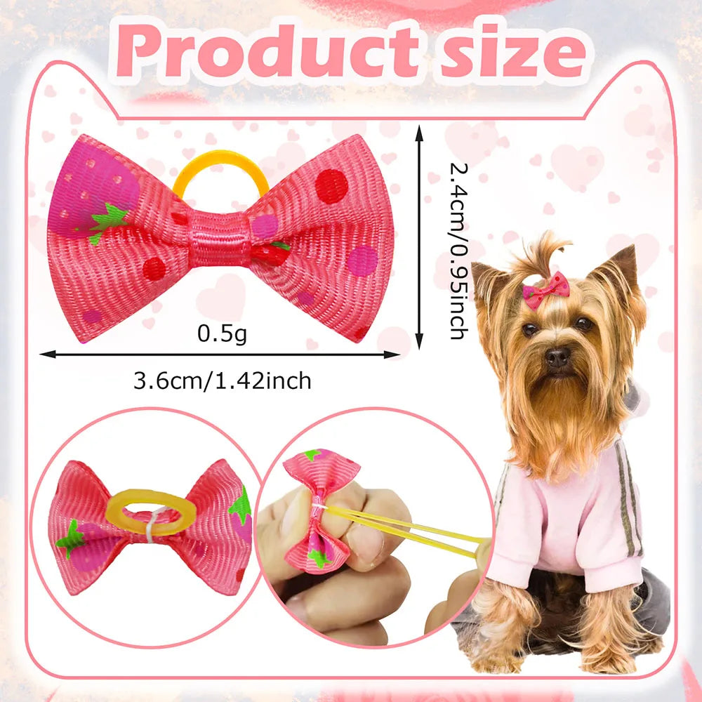 30-Pack Mixed Color Dog Hair Bows with Rubber Bands - Cute Grooming Accessories