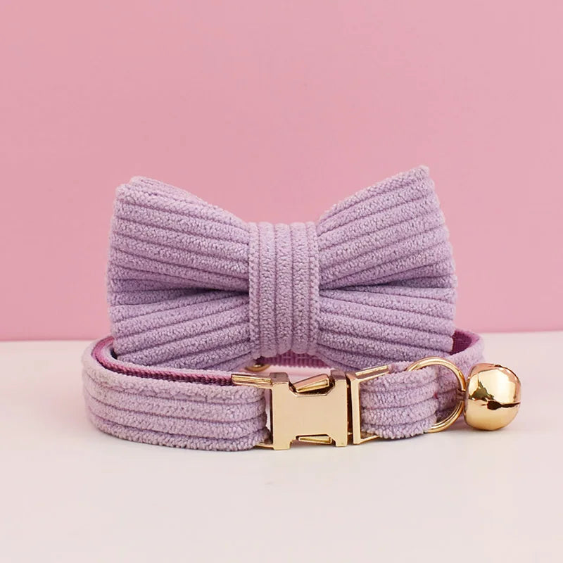 Personalized Cat Collar with Bell and Bow Tie - Custom Engraved Name Plate