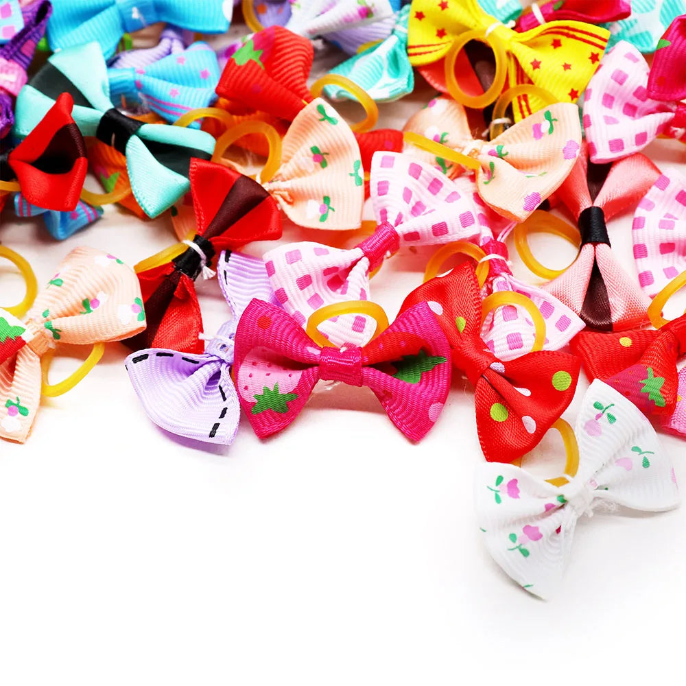 30-Pack Mixed Color Dog Hair Bows with Rubber Bands - Cute Grooming Accessories