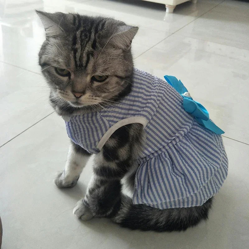 Sweet Princess Dress with Bow for Cats and Small Dogs - Striped Plaid Summer Outfit