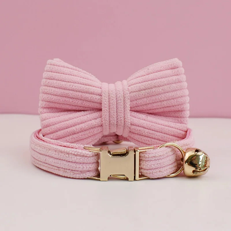 Personalized Cat Collar with Bell and Bow Tie - Custom Engraved Name Plate