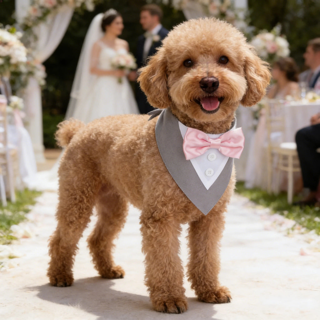 Formal Dog Tuxedo Bandana with Bow Tie - Wedding and Birthday Costume