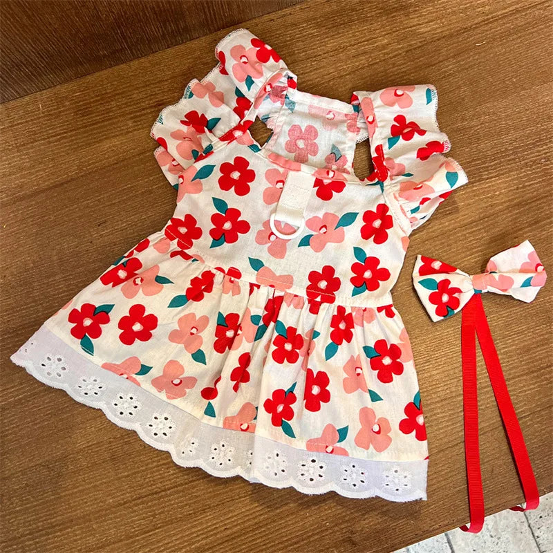 Plaid Princess Dress with Flutter Sleeves for Small Dogs - Cute Summer Outfit