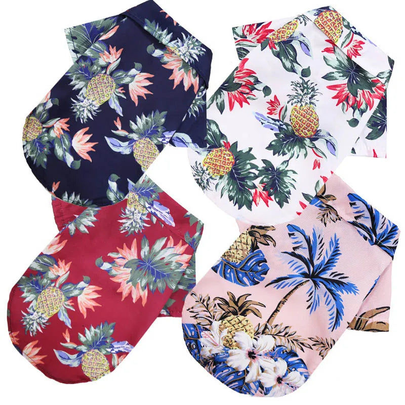 Hawaiian Pineapple Print Pet Shirt - Short Sleeve Beach Style for Dogs and Cats
