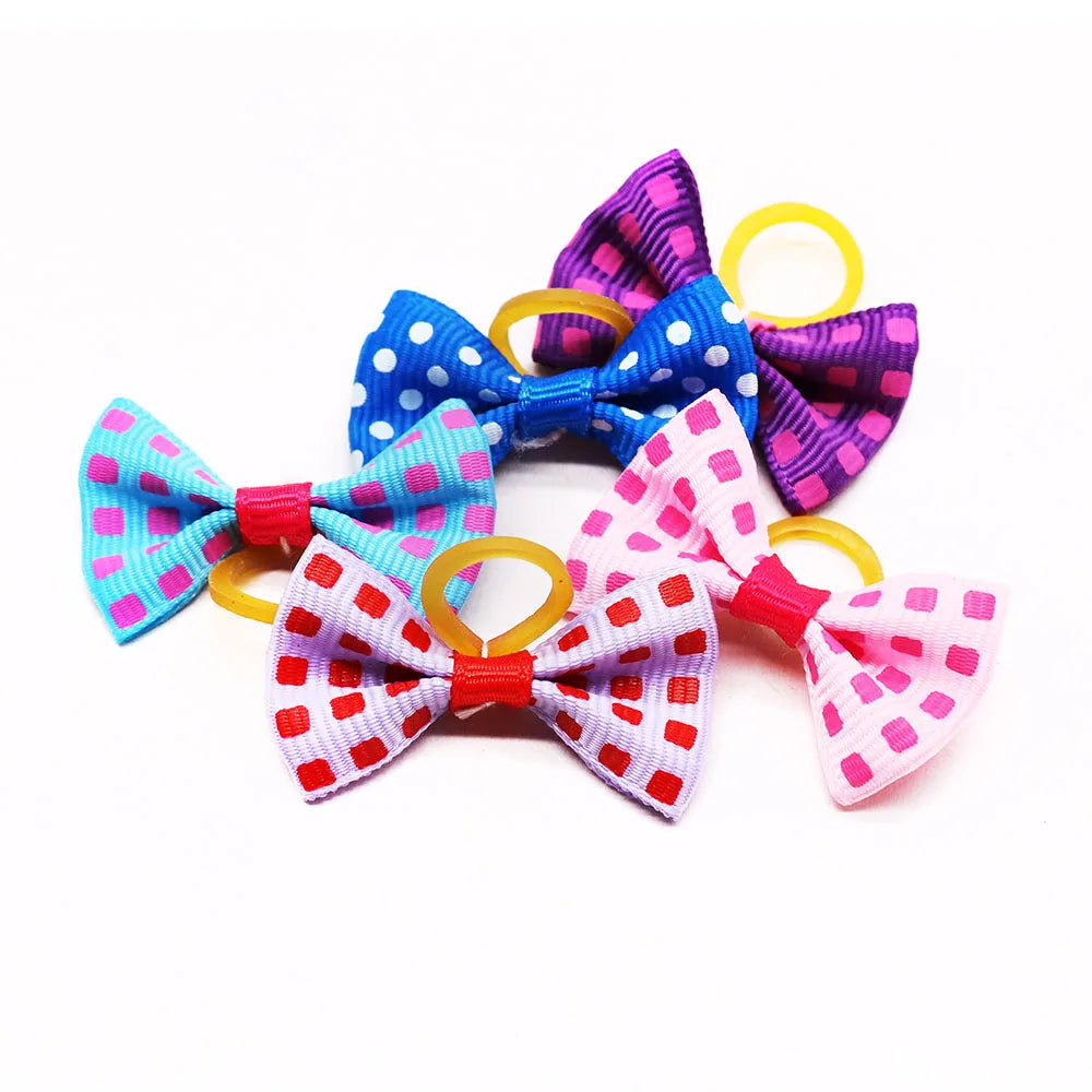 30-Pack Mixed Color Dog Hair Bows with Rubber Bands - Cute Grooming Accessories