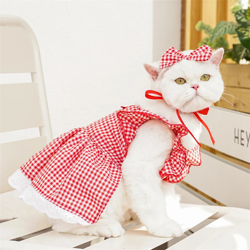 Plaid Princess Dress with Flutter Sleeves for Small Dogs - Cute Summer Outfit
