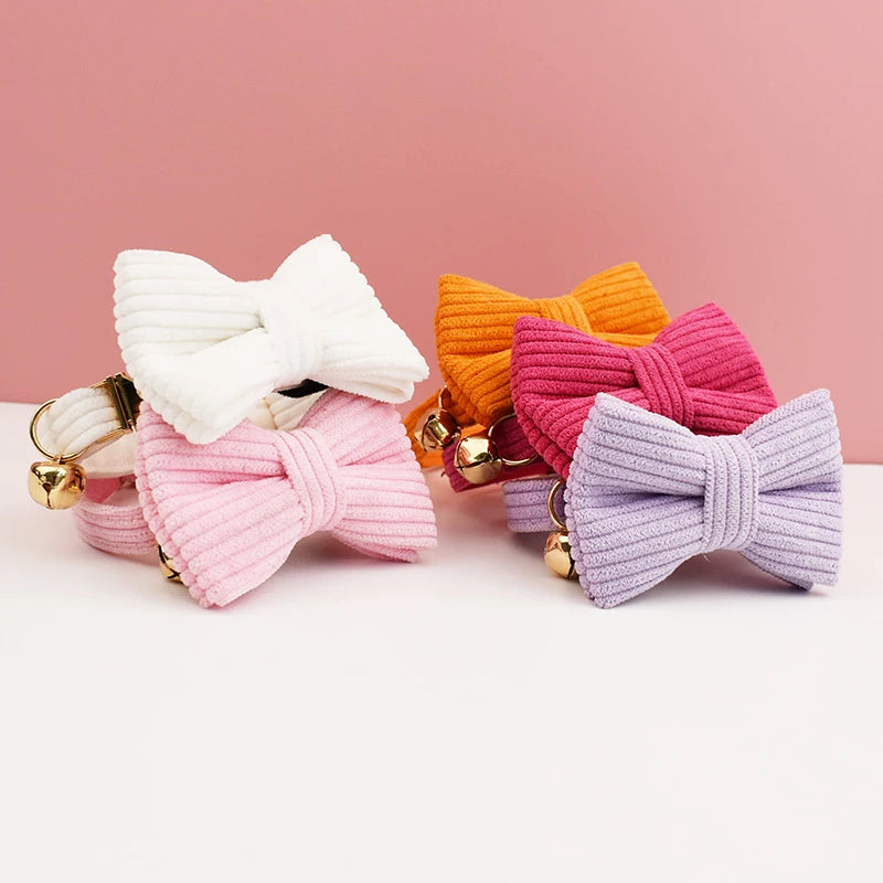 Personalized Cat Collar with Bell and Bow Tie - Custom Engraved Name Plate