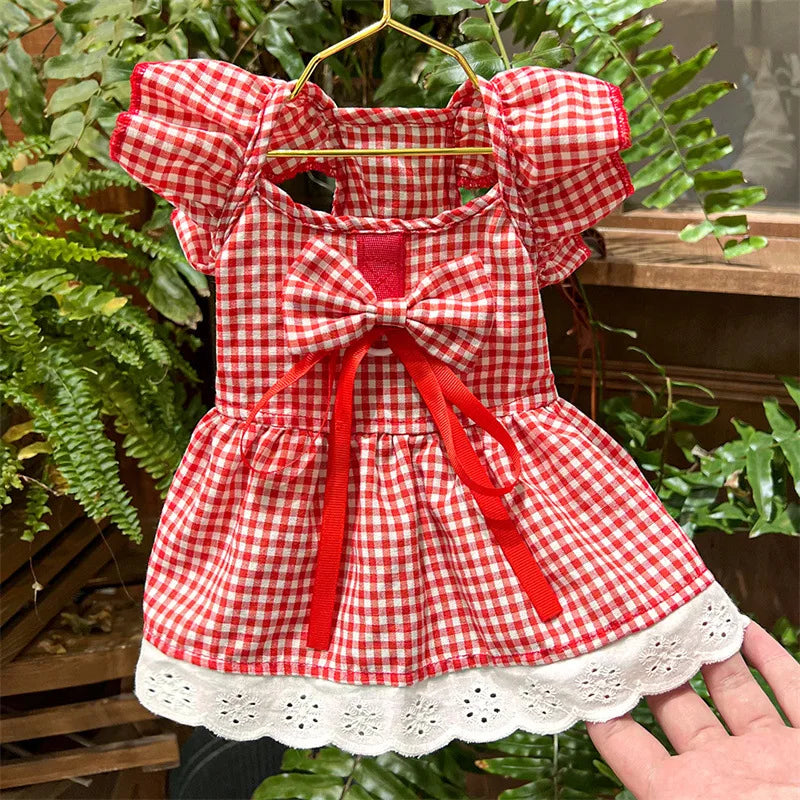 Plaid Princess Dress with Flutter Sleeves for Small Dogs - Cute Summer Outfit