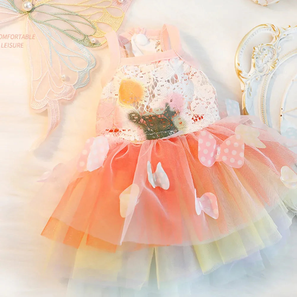Rainbow Butterfly Princess Dress for Cats and Dogs - Mesh Costume with Wings