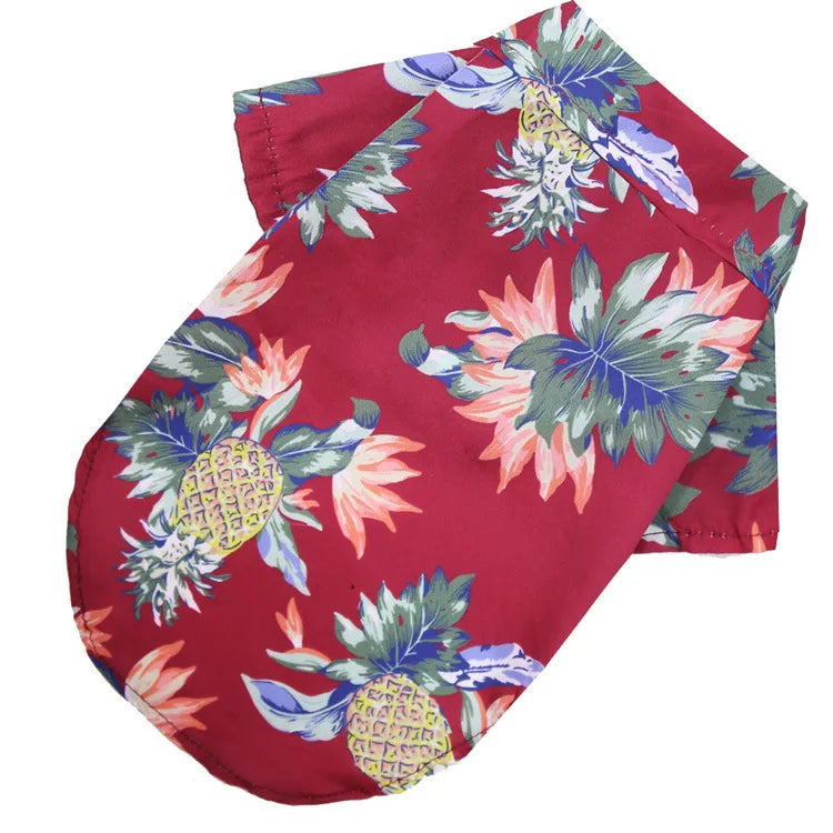 Hawaiian Pineapple Print Pet Shirt - Short Sleeve Beach Style for Dogs and Cats