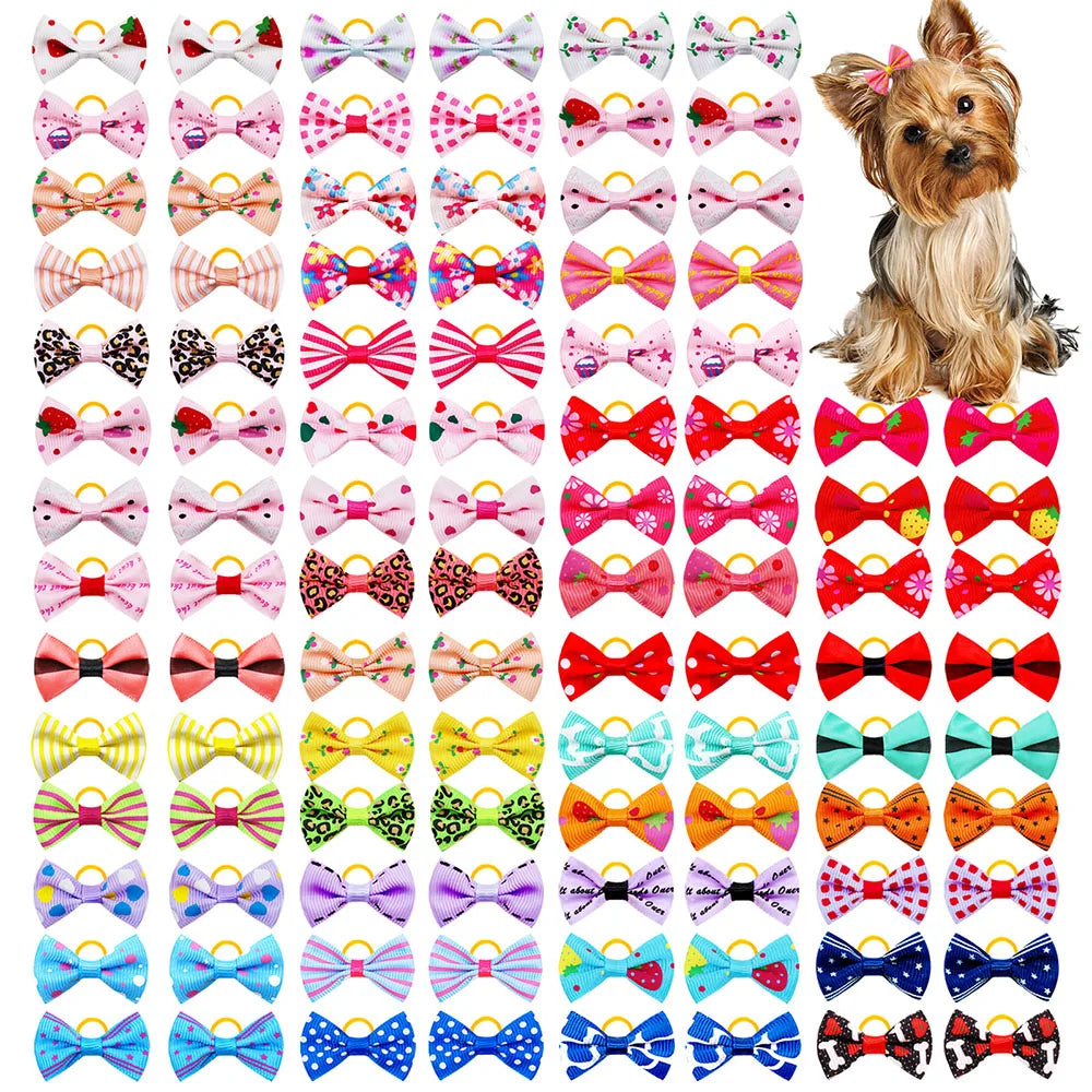 30-Pack Mixed Color Dog Hair Bows with Rubber Bands - Cute Grooming Accessories