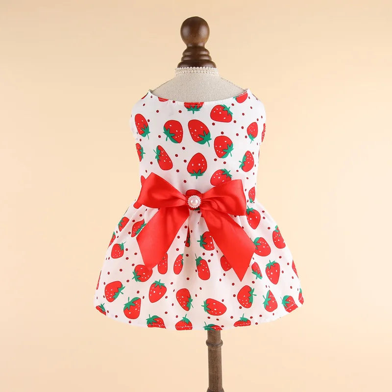 Sweet Princess Dress with Bow for Cats and Small Dogs - Striped Plaid Summer Outfit