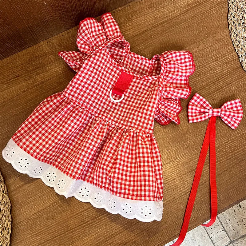 Plaid Princess Dress with Flutter Sleeves for Small Dogs - Cute Summer Outfit