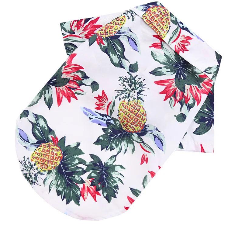 Hawaiian Pineapple Print Pet Shirt - Short Sleeve Beach Style for Dogs and Cats
