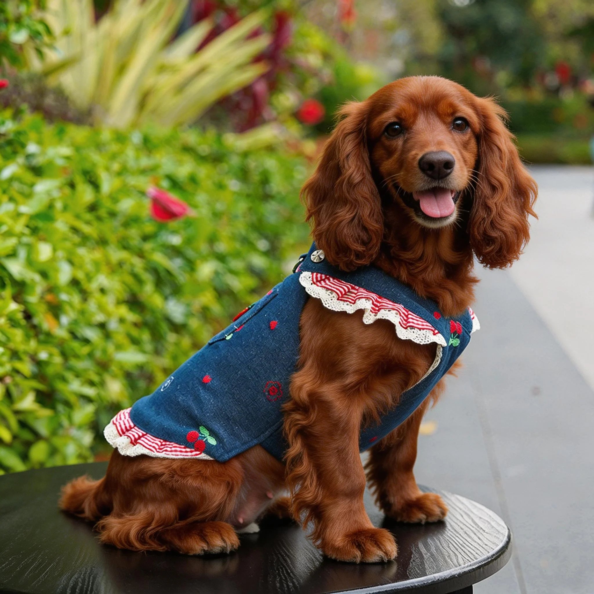 Denim Dog Dress & Harness Set with Matching Leash - Chic Outfit for Dogs and Cats