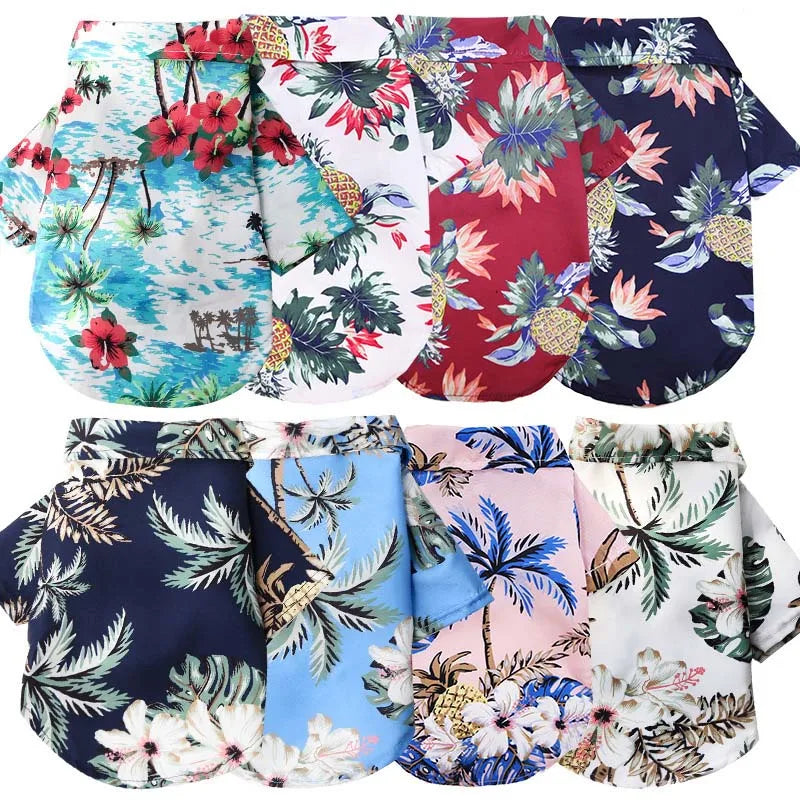 Hawaiian Pineapple Print Pet Shirt - Short Sleeve Beach Style for Dogs and Cats
