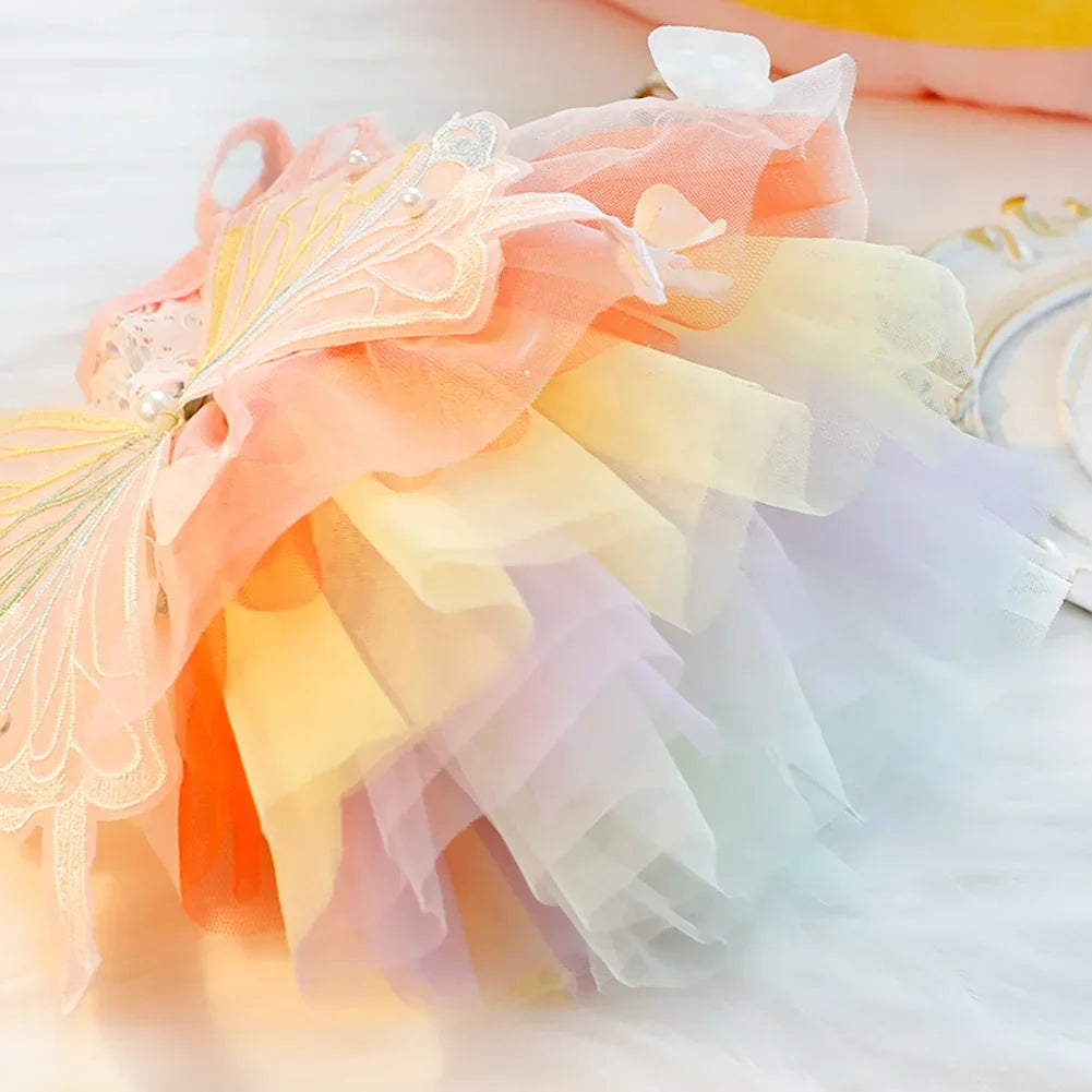 Rainbow Butterfly Princess Dress for Cats and Dogs - Mesh Costume with Wings