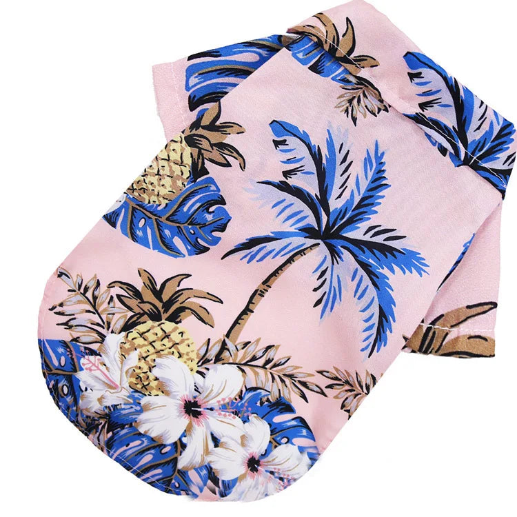 Hawaiian Pineapple Print Pet Shirt - Short Sleeve Beach Style for Dogs and Cats