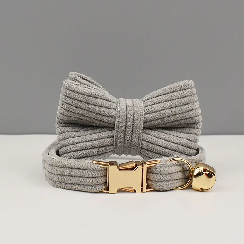 Personalized Cat Collar with Bell and Bow Tie - Custom Engraved Name Plate