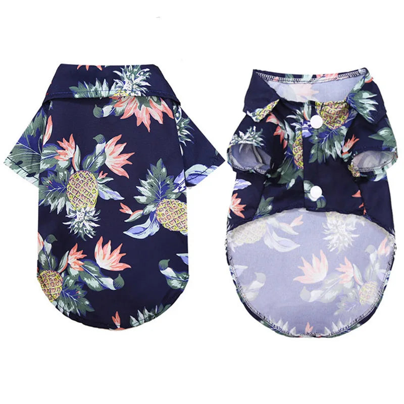 Hawaiian Pineapple Print Pet Shirt - Short Sleeve Beach Style for Dogs and Cats