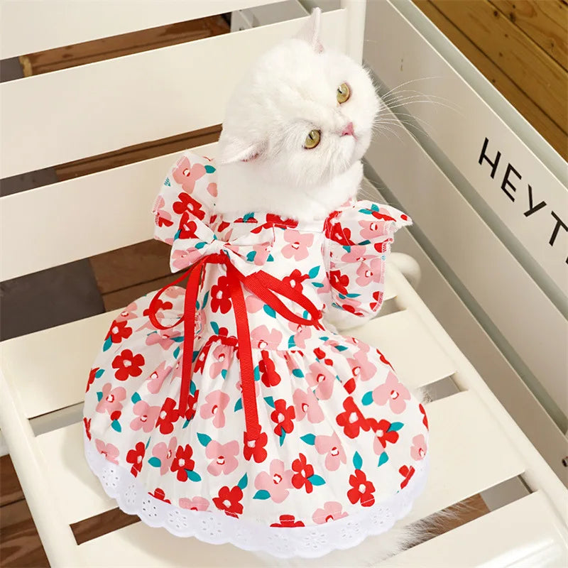 Plaid Princess Dress with Flutter Sleeves for Small Dogs - Cute Summer Outfit