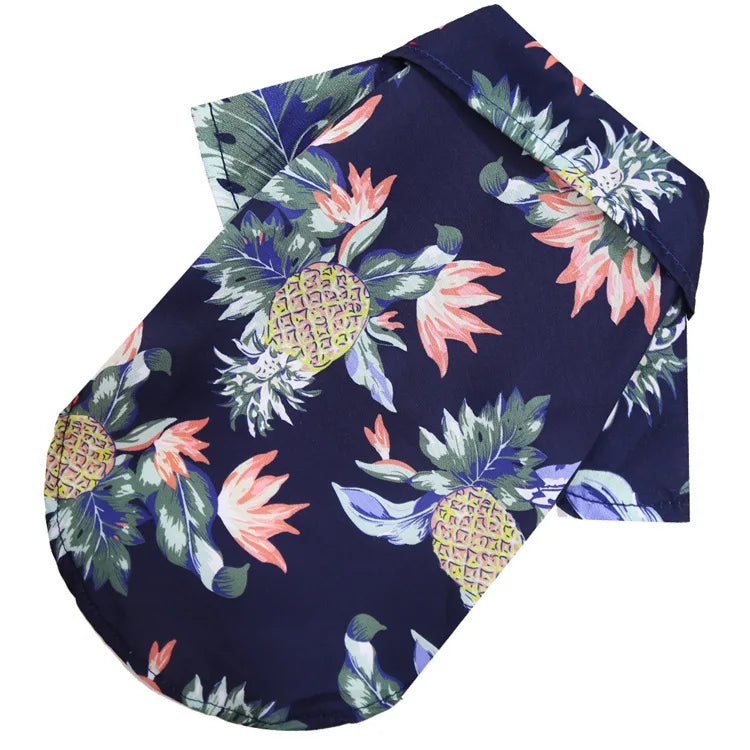 Hawaiian Pineapple Print Pet Shirt - Short Sleeve Beach Style for Dogs and Cats