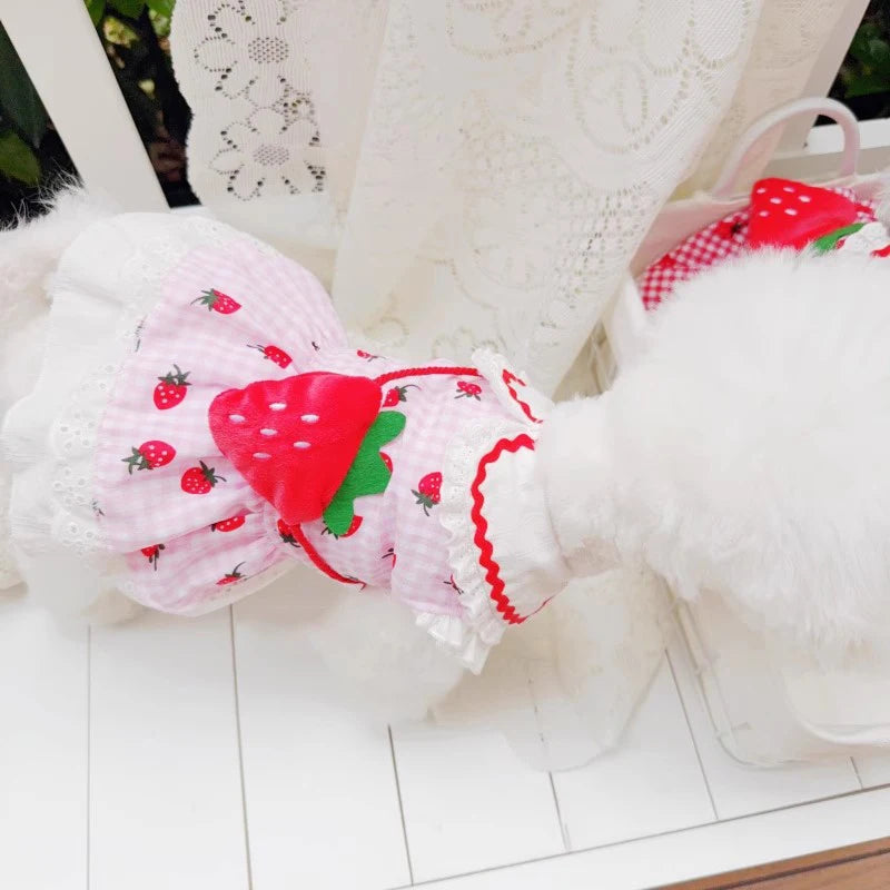 Strawberry Plaid Dress for Dogs & Cats - Cute Cotton Spring Outfit