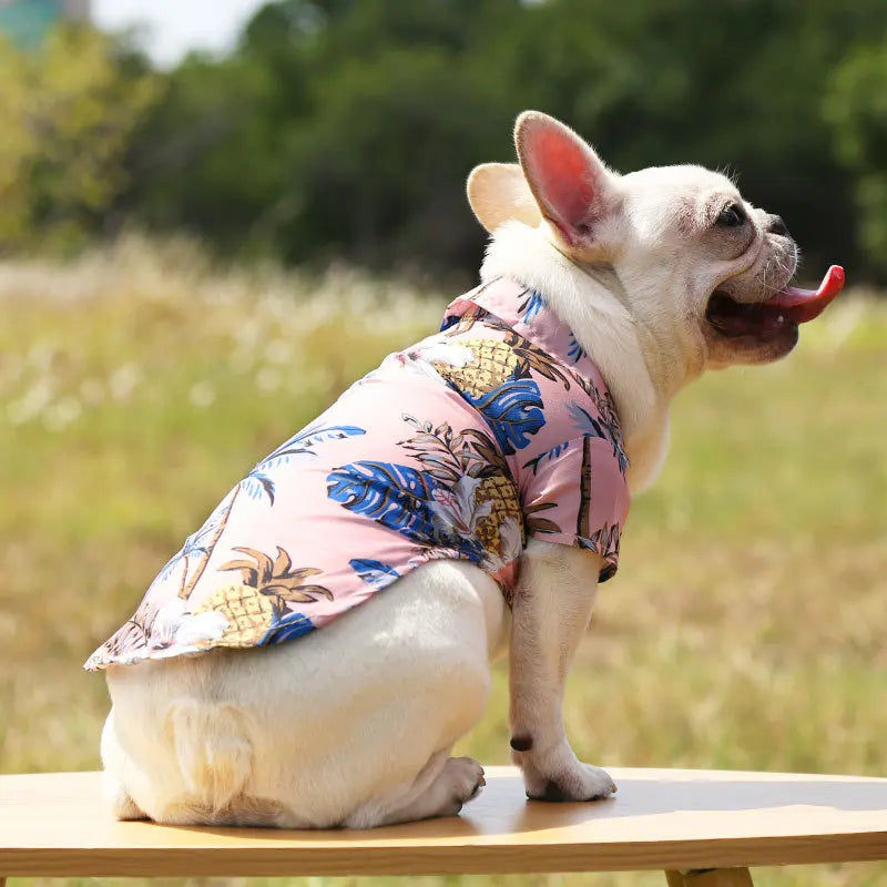 Hawaiian Pineapple Print Pet Shirt - Short Sleeve Beach Style for Dogs and Cats