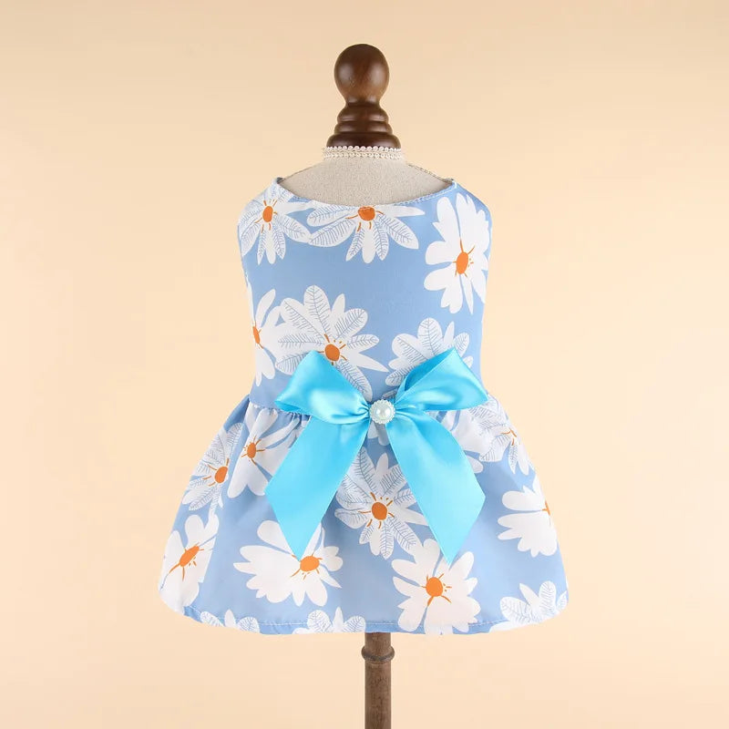 Sweet Princess Dress with Bow for Cats and Small Dogs - Striped Plaid Summer Outfit