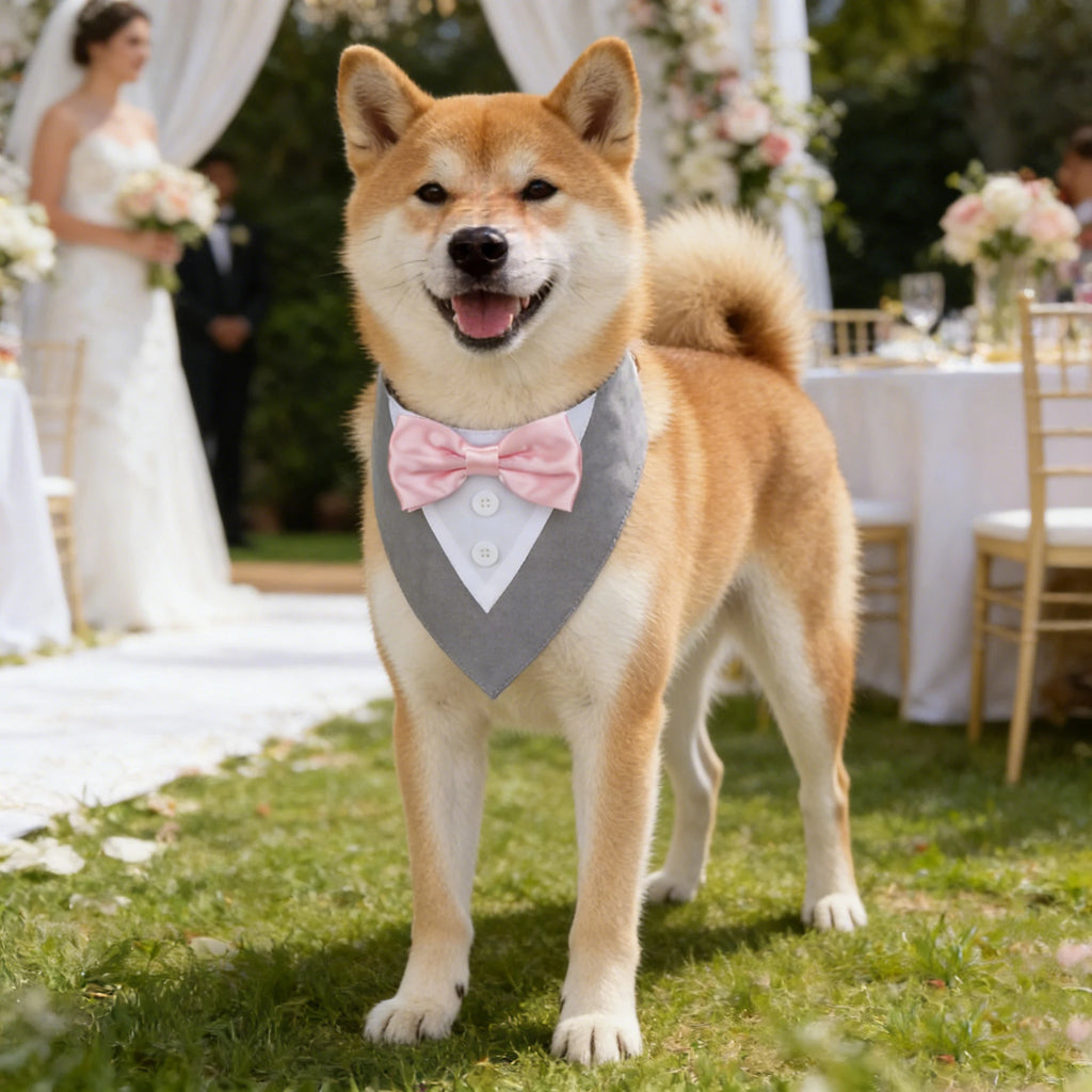 Formal Dog Tuxedo Bandana with Bow Tie - Wedding and Birthday Costume