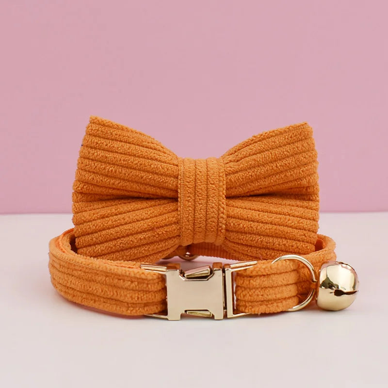 Personalized Cat Collar with Bell and Bow Tie - Custom Engraved Name Plate
